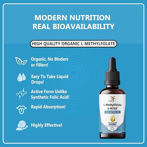 L-Metilfolato 15mg + Gotas Líquidas de Metil B12 – Fórmula Sublingual de Alta Potencia con Sabor Natural a Baya – Soporte para el Ánimo, Salud - imagen 6