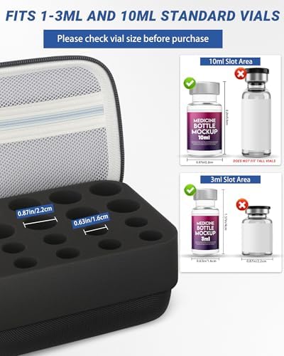 Estuche Avomosk para 20 Frascos de 10ml y 3ml, Holder para Insulina y Agua BAC, Almacenamiento de Péptidos para Refrigerador y Viajes, Suministros - imagen 5