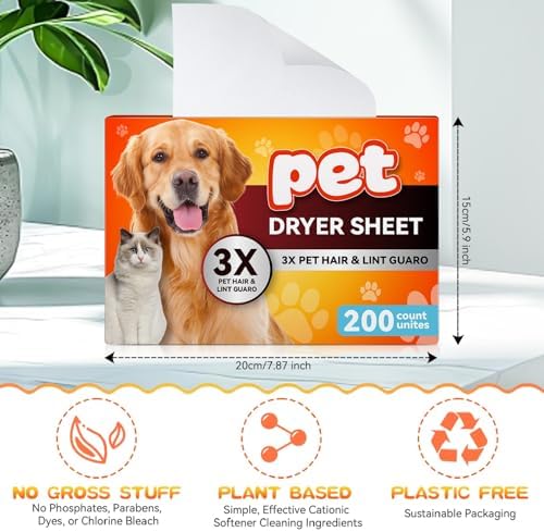 Removedor de Pelo de Mascota Heigble para Lavado, Hojas para Secadora, 3 X Combatientes de Pelo, Reduce Estática, Aporta Suavidad (Sin Fragancia, 200 - imagen 2