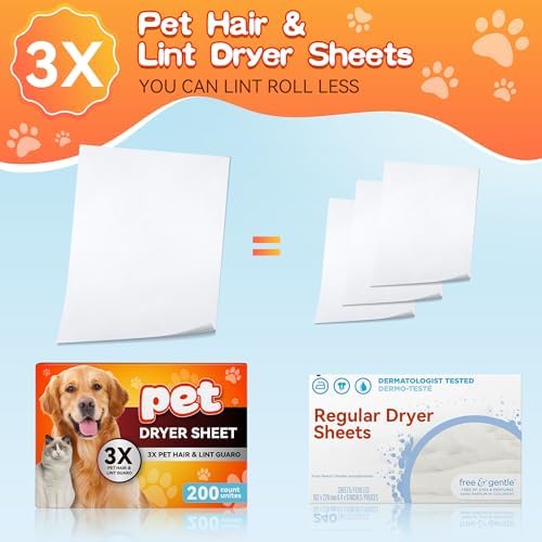 Removedor de Pelo de Mascota Heigble para Lavado, Hojas para Secadora, 3 X Combatientes de Pelo, Reduce Estática, Aporta Suavidad (Sin Fragancia, 200 - imagen 4