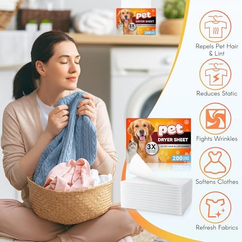 Removedor de Pelo de Mascota Heigble para Lavado, Hojas para Secadora, 3 X Combatientes de Pelo, Reduce Estática, Aporta Suavidad (Sin Fragancia, 200 - imagen 5
