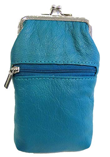 Funda para Cigarrillos de Cuero 100% para Mujer con Cierre, Encendedor y Monedero - Verde Teal - imagen 2