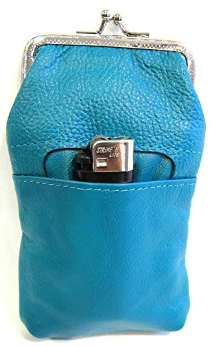 Funda para Cigarrillos de Cuero 100% para Mujer con Cierre, Encendedor y Monedero - Verde Teal - imagen 3