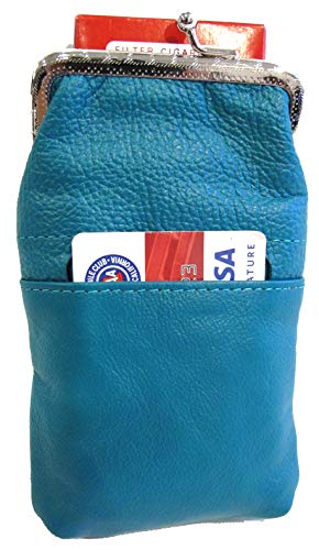 Funda para Cigarrillos de Cuero 100% para Mujer con Cierre, Encendedor y Monedero - Verde Teal - imagen 4