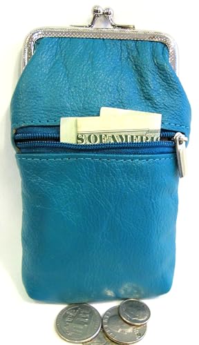Funda para Cigarrillos de Cuero 100% para Mujer con Cierre, Encendedor y Monedero - Verde Teal - imagen 5