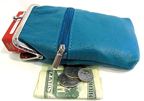 Funda para Cigarrillos de Cuero 100% para Mujer con Cierre, Encendedor y Monedero - Verde Teal - imagen 6