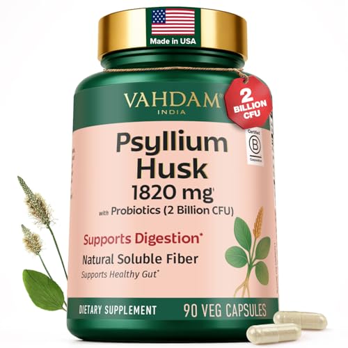 Cápsulas de Psyllium VAHDAM 1800 mg con Probióticos (2 Mil Millones CFU) | Apoya la Digestión y Salud Intestinal | 90 Cápsulas Veganas - imagen 1