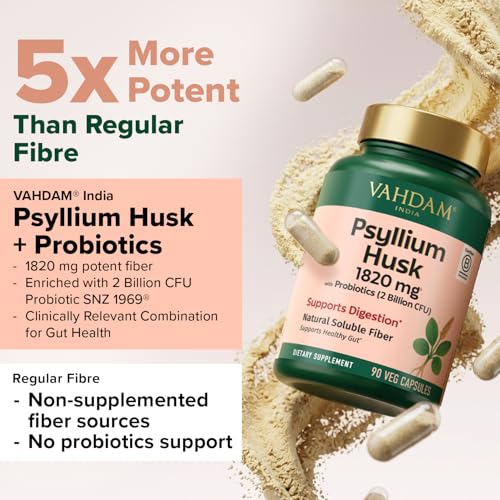 Cápsulas de Psyllium VAHDAM 1800 mg con Probióticos (2 Mil Millones CFU) | Apoya la Digestión y Salud Intestinal | 90 Cápsulas Veganas - imagen 3