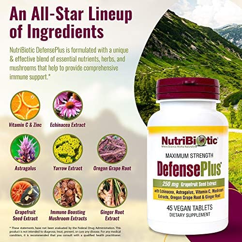 NutriBiotic – DefensePlus, 45 Tabletas | Suplemento Inmunológico 11 en 1 con Vitamina C, Zinc, Extracto de Semilla de Toronja, Equinácea, Raíz de - imagen 2