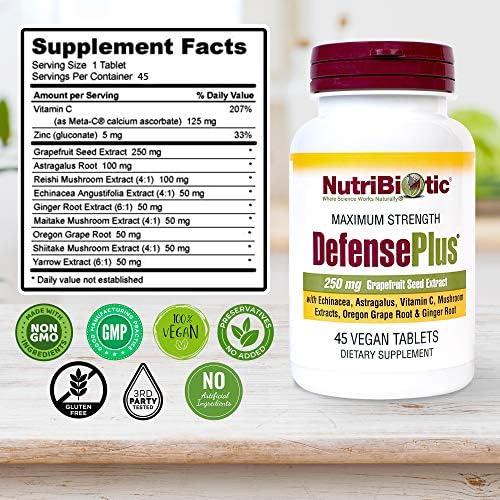 NutriBiotic – DefensePlus, 45 Tabletas | Suplemento Inmunológico 11 en 1 con Vitamina C, Zinc, Extracto de Semilla de Toronja, Equinácea, Raíz de - imagen 4