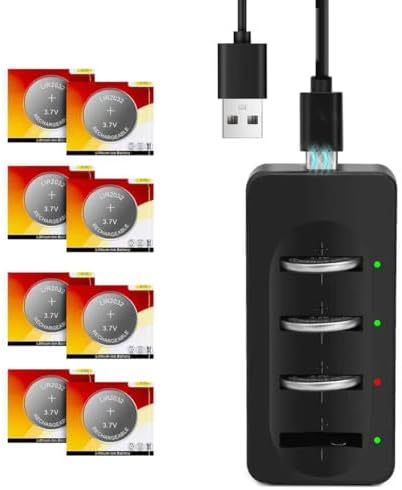Batería Recargable volkate CR2032 con Cargador, Paquete de 8 Baterías de Litio 3.7V para Llave de Auto, Apple AirTag y Reloj, Reemplaza DL2032, - imagen 1