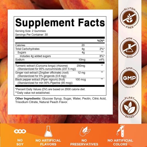 Gomitas Veganas Vitamatic de Cúrcuma con Jengibre y Extracto de Pimienta Negra – 60 Gomitas – 95% Curcuminoides – Potente Antioxidante y Apoyo - imagen 2