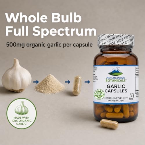 Cápsulas de Ajo 500mg Pure Mountain Botanicals - 90 Cápsulas Veganas con Ajo Orgánico - Suplemento Herbal Kosher y Sin Gluten - imagen 3