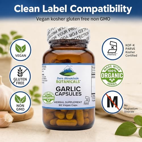 Cápsulas de Ajo 500mg Pure Mountain Botanicals - 90 Cápsulas Veganas con Ajo Orgánico - Suplemento Herbal Kosher y Sin Gluten - imagen 5