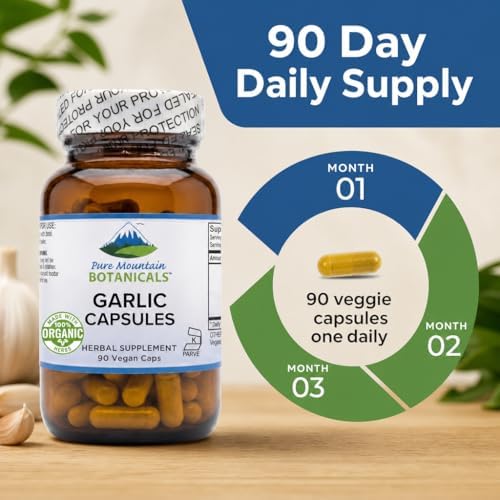Cápsulas de Ajo 500mg Pure Mountain Botanicals - 90 Cápsulas Veganas con Ajo Orgánico - Suplemento Herbal Kosher y Sin Gluten - imagen 7