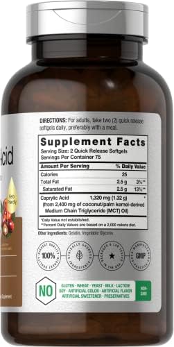 Suplemento de Ácido Caprílico Horbaach 1320mg | 150 Cápsulas Blandas | A base de Aceite MCT | Sin OGM y Libre de Gluten - imagen 2
