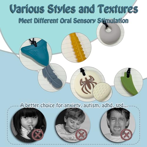 Collares Masticables para Niños Sensoriales 6 Piezas, Juguetes de Silicona para Autismo, TDAH y SPD, Collares para Masticar que Reducen la Ansiedad y - imagen 6