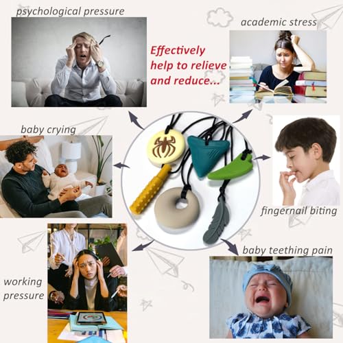 Collares Masticables para Niños Sensoriales 6 Piezas, Juguetes de Silicona para Autismo, TDAH y SPD, Collares para Masticar que Reducen la Ansiedad y - imagen 7
