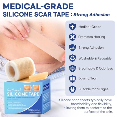 Hojas de Silicona para Cicatrices Aroamas – Cinta de Silicona – 1.6x60 para Suavizar y Aplanar Cicatrices, Cesárea, Queloides, Cirugía – - imagen 2