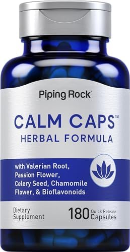 Cápsulas Calm de Piping Rock | 180 Píldoras | Mezcla de Extractos Herbales | Con Manzanilla, Valeriana y Flor de Pasión | Suplemento Sin OGM y Libre - imagen 1