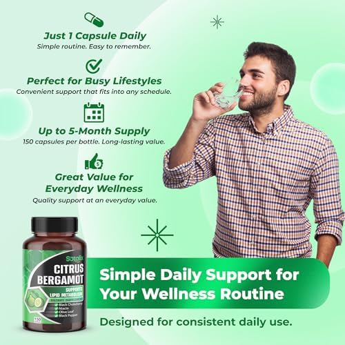 Suplemento Orgánico de Bergamota Premium con Niacina, Aronia Negra, Hoja de Olivo y Pimienta Negra - Apoyo a la Salud Cardiovascular, 150 Días (150 - imagen 6