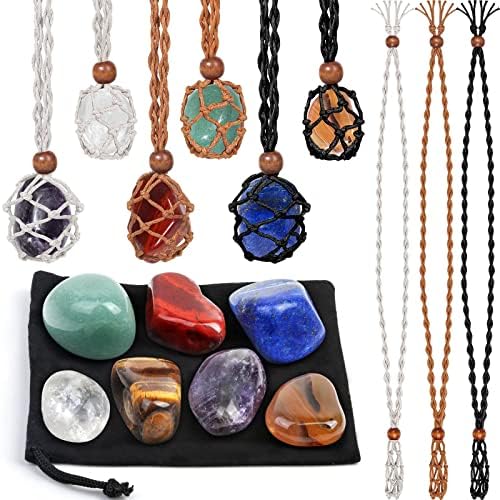 Set de Soportes para Collar de Cristales Evatage y Piedras Sanadoras, 6 Piezas de Jaulas Ajustables con 7 Cristales de Chakra para Yoga, Meditación y - imagen 1