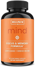 Suplemento WellPath Mind para la Memoria y Concentración con Melena de León | Ginkgo Biloba y L-Theanina para Soporte Cognitivo a Largo Plazo | - imagen 1