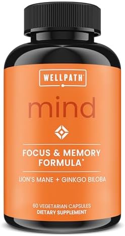 Suplemento WellPath Mind para la Memoria y Concentración con Melena de León | Ginkgo Biloba y L-Theanina para Soporte Cognitivo a Largo Plazo | - imagen 1