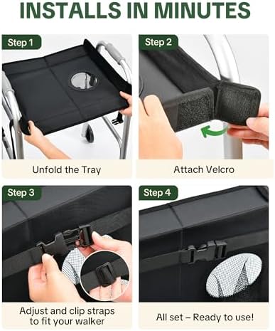 Bandeja FANGSUN para Andadera Plegable 2.0 – Bandeja Desmontable Mejorada con Correas Extendidas y Porta Vaso, Compatible con Andaderas Estándar, - imagen 6