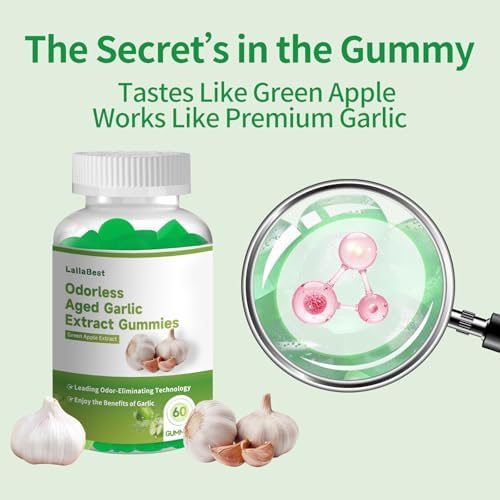 Gomitas de Extracto de Ajo Aged Sin Olor LallaBest, Suplemento Antioxidante Potente, Apoyo Inmunológico y Salud Cardiaca, Sabor Manzana Verde - imagen 3