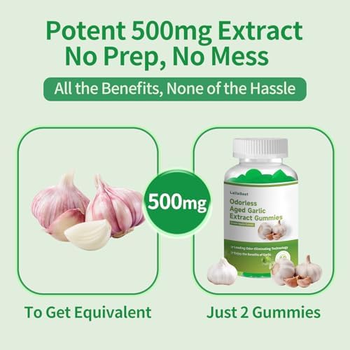 Gomitas de Extracto de Ajo Aged Sin Olor LallaBest, Suplemento Antioxidante Potente, Apoyo Inmunológico y Salud Cardiaca, Sabor Manzana Verde - imagen 4