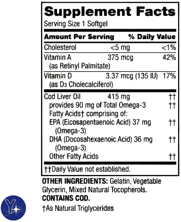 Aceite de Hígado de Bacalao con Vitaminas A y D3 para la Salud Inmunológica, Suplemento Dietético en Softgels Spring Valley, 100 Cápsulas + Regalo de - imagen 3