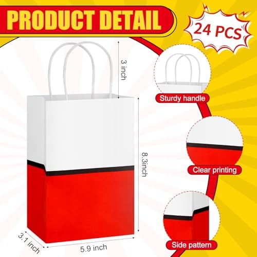 Czlotyh 24 Pzs Bolsas de Regalo de Animación en Cartón Rojo con Asa, Bolsas de Papel para Fiestas de Cumpleaños y Baby Shower - imagen 2