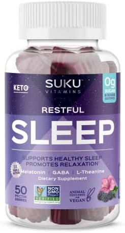 Gomitas SUKU para un Sueño Reparador – 3 mg de Melatonina, L-Teanina y GABA – Veganas, Sin Azúcar, Sabor Mora-Hibisco – 50 Unidades - imagen 1