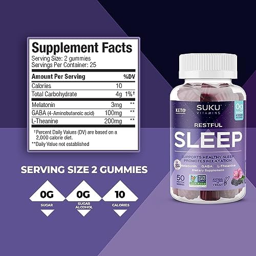 Gomitas SUKU para un Sueño Reparador – 3 mg de Melatonina, L-Teanina y GABA – Veganas, Sin Azúcar, Sabor Mora-Hibisco – 50 Unidades - imagen 5