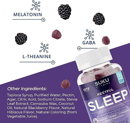 Gomitas SUKU para un Sueño Reparador – 3 mg de Melatonina, L-Teanina y GABA – Veganas, Sin Azúcar, Sabor Mora-Hibisco – 50 Unidades - imagen 6