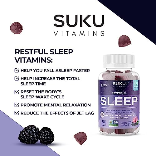 Gomitas SUKU para un Sueño Reparador – 3 mg de Melatonina, L-Teanina y GABA – Veganas, Sin Azúcar, Sabor Mora-Hibisco – 50 Unidades - imagen 8