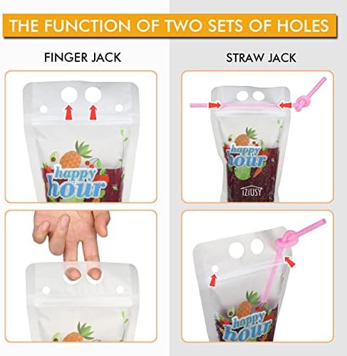 100 Piezas de Bolsas de Plástico con Cierre para Bebidas, Resistentes y Transparentes, con 100 Popotes y Embudo Incluidos - imagen 6