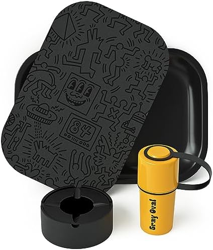 Set de Bandejas de Fumar Negras con Tapa Magnética 7x5 - Accesorios de Fumar Gray Oval - imagen 1