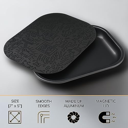 Set de Bandejas de Fumar Negras con Tapa Magnética 7x5 - Accesorios de Fumar Gray Oval - imagen 3