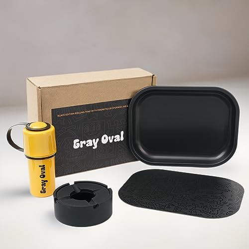Set de Bandejas de Fumar Negras con Tapa Magnética 7x5 - Accesorios de Fumar Gray Oval - imagen 6