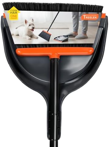 Juego de Escoba y Recogedor TreeLen, Recogedor se Sujeta a Mango de Escoba, Color Naranja - imagen 1