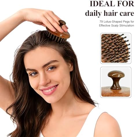 Masajeador de cuero cabelludo de madera para el crecimiento del cabello, cepillo de bambú para estimular la circulación, exfoliador natural - imagen 2