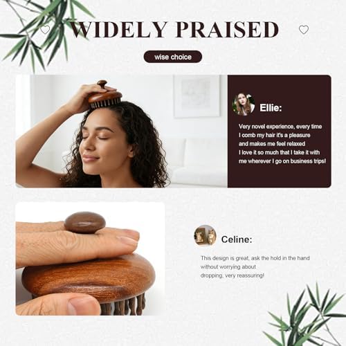 Masajeador de cuero cabelludo de madera para el crecimiento del cabello, cepillo de bambú para estimular la circulación, exfoliador natural - imagen 3