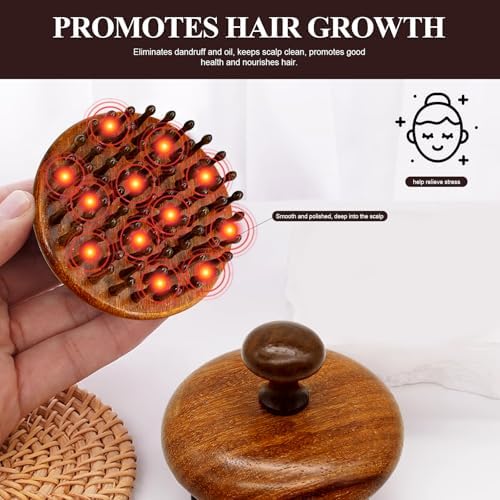 Masajeador de cuero cabelludo de madera para el crecimiento del cabello, cepillo de bambú para estimular la circulación, exfoliador natural - imagen 5