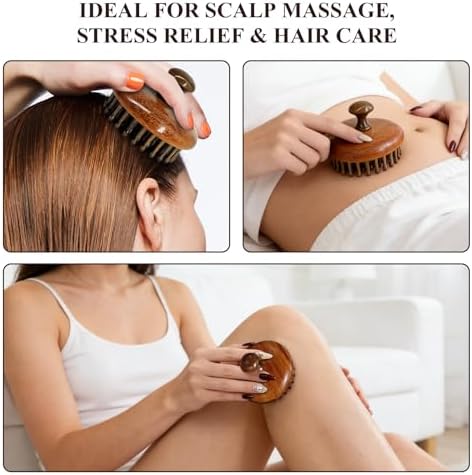 Masajeador de cuero cabelludo de madera para el crecimiento del cabello, cepillo de bambú para estimular la circulación, exfoliador natural - imagen 7
