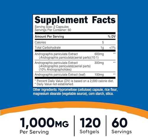 Cápsulas de Extracto de Andrographis Nutricost (1000mg) - Suplemento Vegetariano de Salud y Bienestar, 120 Cápsulas, 60 Porciones - imagen 2