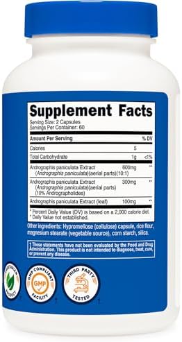 Cápsulas de Extracto de Andrographis Nutricost (1000mg) - Suplemento Vegetariano de Salud y Bienestar, 120 Cápsulas, 60 Porciones - imagen 5