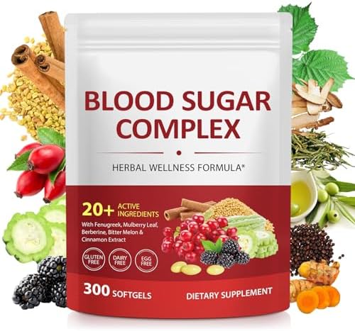 Suplemento de 300 Cápsulas Blandas para el Control de Azúcar en Sangre, con Canela, Cúrcuma, Regaliz, Pimienta Negra y Más, Vegano, No OGM, Sin Gluten - imagen 1