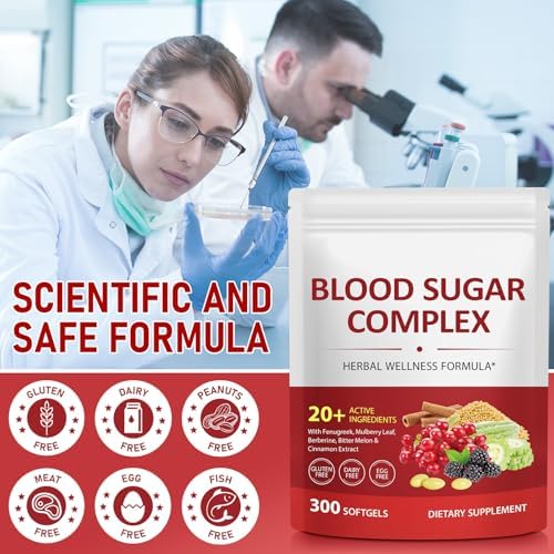 Suplemento de 300 Cápsulas Blandas para el Control de Azúcar en Sangre, con Canela, Cúrcuma, Regaliz, Pimienta Negra y Más, Vegano, No OGM, Sin Gluten - imagen 3